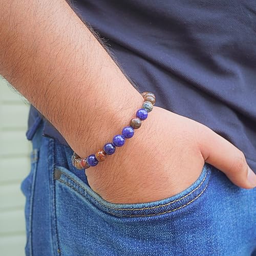 Black Obisidian Bracelets for Men 8" Inch Full Stretch Healing Crystal Bracelet, Beaded Charm Bracelet for Men Gifts Fathers Day Anniversary Birthday Gifts for Him - color: Jasper & Sodalite Bracelets