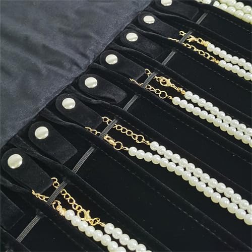 Portable Jewelry Roll Untangled Secure Necklace Travel Storage Bag Displays Holder 16 Chain (Black Diamond) - color: Black Diamond