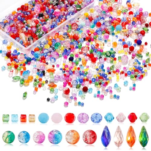 1000PCS Multicolor Glass Beads Rainbow Crystal DIY Bracelets Beads for Jewelry Necklace Wristband Earring Key Chain Crafts Kit (Colorful) - color: Colorful