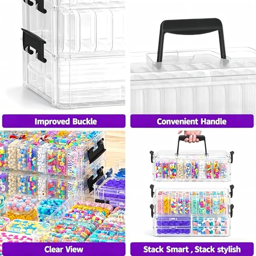 Bead Organizer Box 58 Pcs, 3-Tier Stackable Storage Box, and 3 Different Container Sizes Small Plastic Containers with Lids, Portability, Clear Organizers for Jewelry DIY Craft Storage - size: 3-Tier 8L+20M+30S