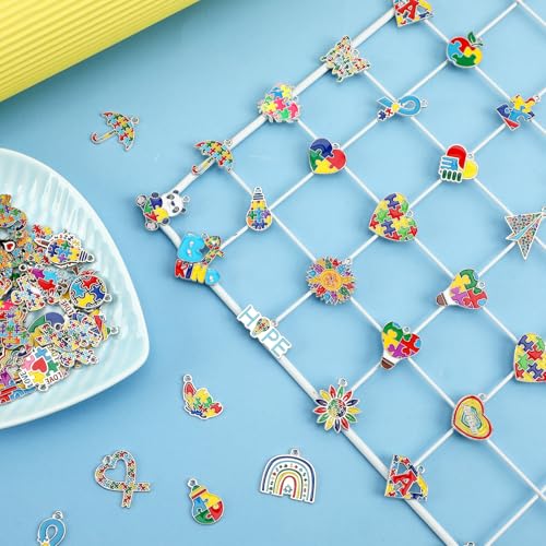 SANNIX 110Pcs Autism Awareness Charms, 55 Pairs Enamel Autism Awareness Jewelry Charms for Bracelets Earrings Necklace DIY Crafts Keychains Making - style: Autism Charms