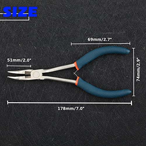 Long Reach Bent Nose Pliers for Jewelry Making 6 Inches Mini Bent Nose Pliers with Cutter Split Ring Jewelers Pliers Curved Needle Nose Pliers for Crafting and Repair Supplies - style: Bent Nose Pliers Serrated Jaws