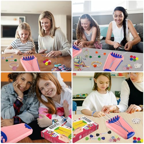 Friendship Bracelet Making Kit for Girls Ages 8-12, Kids Jewelry Making Kit with 28 Pre-Cut Threads and Letter Beads, Arts and Crafts for Kids, Birthday Easter Gifts for 6 7 8 9 10 11 12 Year Old - color: Pink/Dark Blue