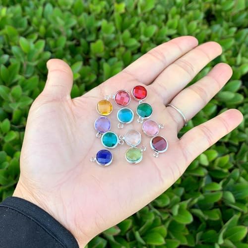 Adabele 5 sets Grade A Mixed Birthstone Charm 10mm Crystal Pendant Drop Bead Sterling Silver Plated (60pcs) For DIY Craft Jewelry Making CCP22 - color: Silver, size: 10mm (39") - 60pcs