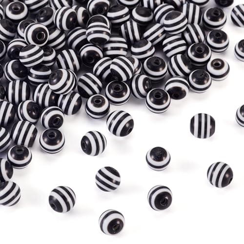 Cheriswelry 100pcs Round Black White Striped Acrylic Beads 6x5mm Chunky Ball Zebra Lined Striped Bubblegum Gumball Bead Spacers for DIY Jewelry Making Supplies Women Girl - color: Round-Black White, size: 6mm