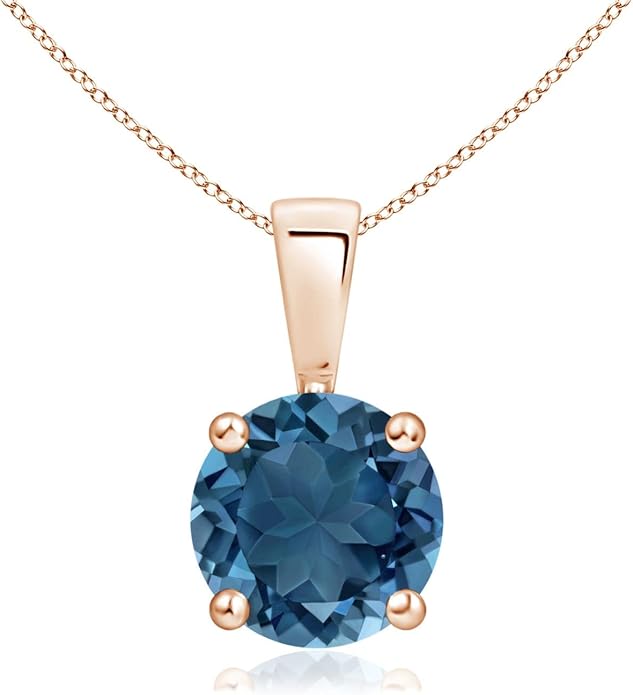Angara Natural Blue Topaz Solitaire Pendant for Women | Classic Prong-Set Round Blue Topaz Pendant in 14K Solid Gold/Silver/Platinum With 18" Chain | December Birthday, Gemstone Jewelry Gift