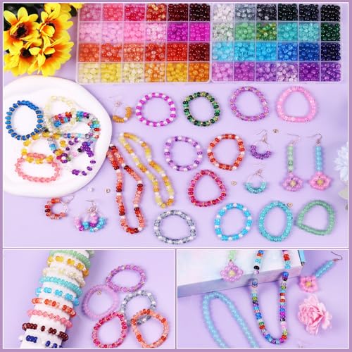 1380pcs Rondelle Glass Beads for Jewelry Making, 48 Colors Abacus Glass Beads for Bracelet,5x8mm Bracelet Making Kit with Gemstone Spacer Rondelle Beads for DIY Crafts Gifts (2 Box)
