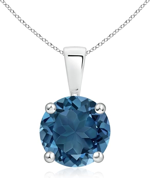 Angara Natural Blue Topaz Solitaire Pendant for Women | Classic Prong-Set Round Blue Topaz Pendant in 14K Solid Gold/Silver/Platinum With 18" Chain | December Birthday, Gemstone Jewelry Gift