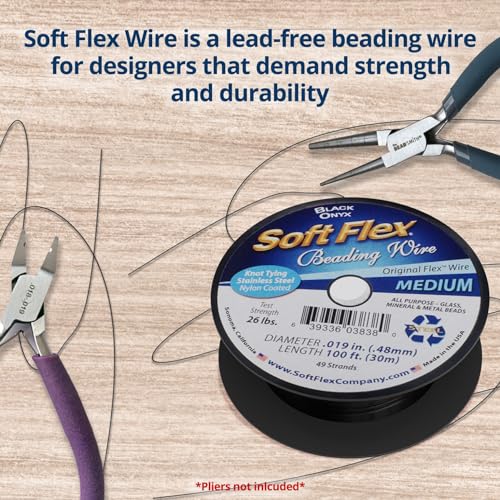 Soft Flex 49 Strand Beading Wire - Medium 0.19 Diameter - 100 Feet Nylon Design Wire - style: Black