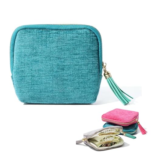 Travel Jewelry Organizer Case, Small Jewelry Pouch Bags with Zipper & Tassel, Travel Jewelry Case for Earrings Necklaces Rings Bracelets Brooches, Travel Gifts for Women - color: Light Blue