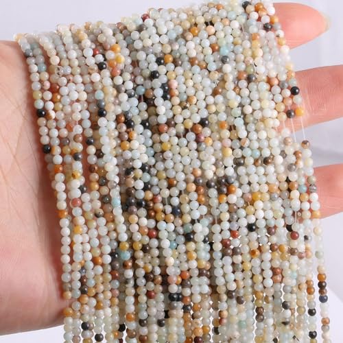 155pcs 2mm Natural Amazonite Stone Loose Round Beads Gemstone Smooth Samll Spacer Beads for jewerly Making Bracelet Necklace - color: Amazonite, size: 2 mm