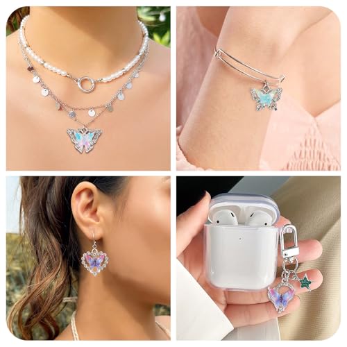 FASHEWELRY 20Pcs Alloy Crystal Rhinestone Charms Gradient Color Butterfly Jewelry Charms 10 Styles Charms for Jewelry Making Necklace Bracelet Craft - color: Multi