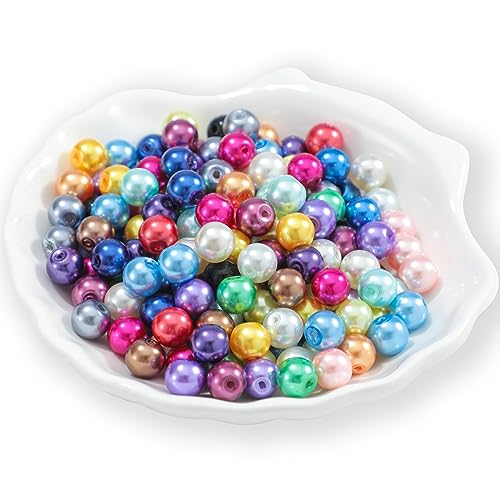 200Pcs Glass Pearl Beads Faux Pearls Round Czech Tiny Satin Luster Spacer Loose Beads Bulk with Holes Handcrafted for DIY Bracelets Jewelry Making Crafts Supplies (6MM, Mix) - color: Mix, size: 6MM