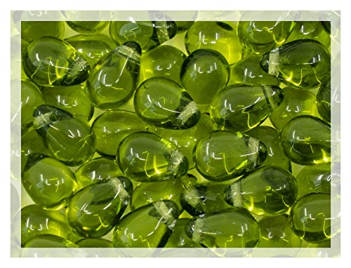 Czech 50-Piece Glass Beads, 6x9mm, Teardrop Olive Green - color: Olive Green