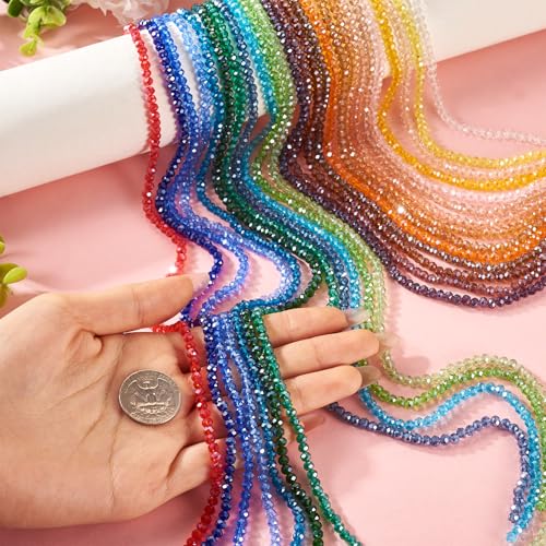 Craftdady 25 Strands Faceted Rondelle Glass Beads 4 mm Colorful Briolette Glass Crystal Spacer Beads Tiny Loose Beads for Bracelet Necklace Jewelry Making DIY Supplies - size: 4mm
