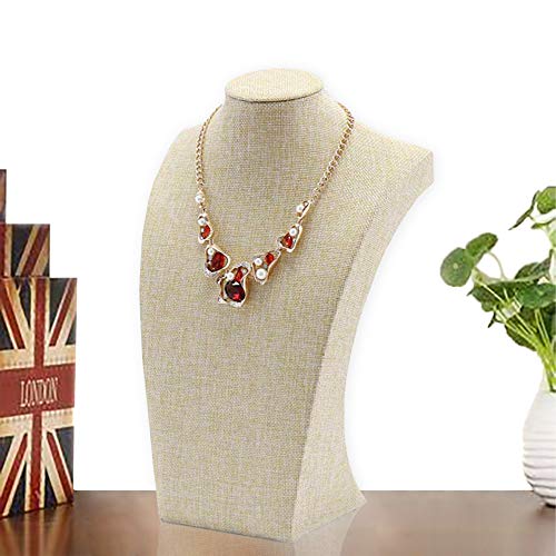 Necklace Display Bust, 9.8" high Beige Linen Jewelry Holder for Necklaces & Bracelets, Figure Display Stand for Jewelry Shop & Personal Makeup (25cm*14cm) - size: 9.8 X 5.5 Inch
