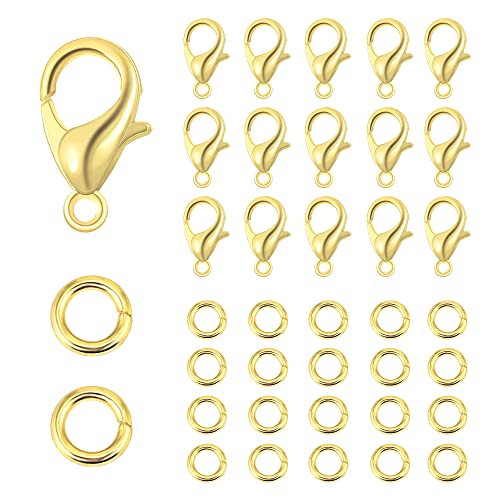 ALEXCRAFT Lobster Clasps for Jewelry Making, 150pcs 10mm Lobster Claw Clasps with Open Jump Rings Necklace Bracelet Extender 14K Gold Clap for DIY Jewelry Repair(Gold) - color: Gold