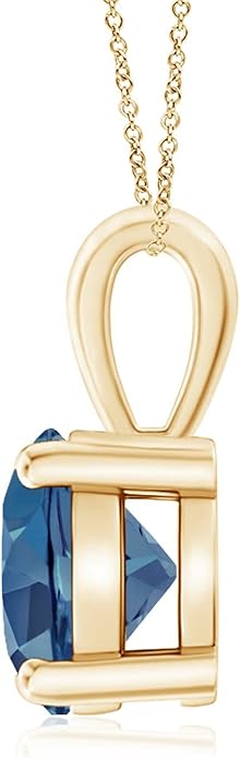Angara Natural Blue Topaz Solitaire Pendant for Women | Classic Prong-Set Round Blue Topaz Pendant in 14K Solid Gold/Silver/Platinum With 18" Chain | December Birthday, Gemstone Jewelry Gift
