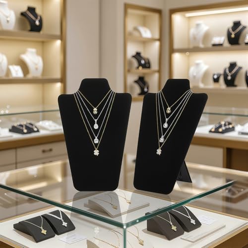 KUKUVR 2Pcs Black Velvet Necklace Bust Display Stand, Jewelry Pendants Chain Holder Stand, Necklace Display Board for Retail Vendor Booth & Selling (Large 12.2 * 7.9inch) - size: Large 12.2*7.9inch