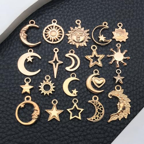 WOCRAFT 60pcs KC Gold Sun Moon Star Charms Bracelet Charms for Jewelry Making Sets DIY Necklace Bracelet Keychain Crafting Charms Kit Craft Supplies (SN836) - color: KC Gold, size: Sun Moon Star Charms