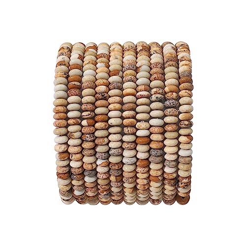 BEADIA Natural Brown Picture Disk Stone Beads 4x2mm 160pcs Rondelle Loose Semi Gemstone Beads for Jewelry Making Design - color: Brown Picture