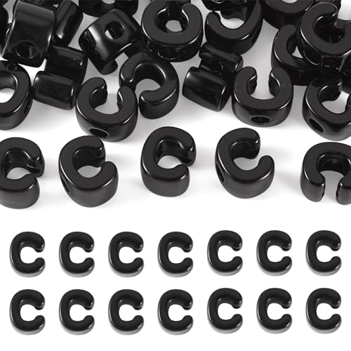 30Pcs Large Hole Letter Beads Black Acrylic European Beads 3D Letters C Chunky Bead Initial Alphabet Bead for Key Chains Bracelets Necklace DIY Craft Bag Charm Kit Arts Projects - color: Black-C
