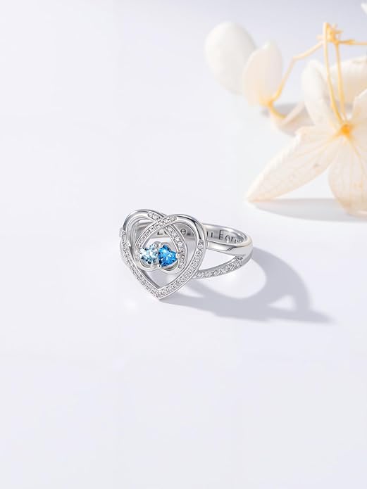 Valentine's Day Gifts for Women Birthstone Rings for Women Heart Statemet Engagement Eternity Wedding Promise Rings Jewelry Anniversary Christmas Valentine Mothers Day Birthday Gifts for Wife Her Girlfriend