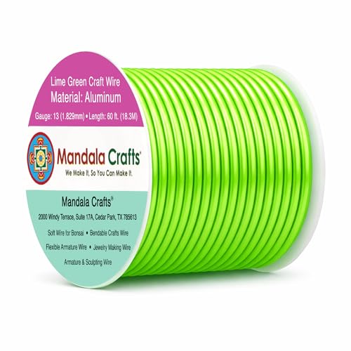 Mandala Crafts 13 Gauge Anodized Aluminum Craft Wire for Jewelry Making - 60 FT Colored Flexible Lime Green Wire - Bendable for Bonsai Armature Crafting Sculpting - color: Lime Green, size: 13 Gauge
