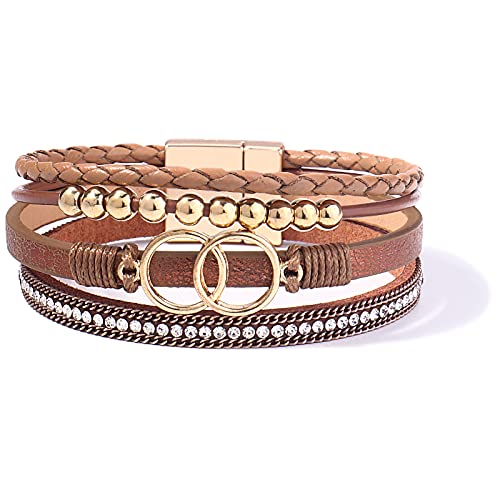 FANCY SHINY Mothers Day Gifts Boho Leather Wrap Bracelet Stackable Infinity Chunky Cuff Bracelets Western Hippie Outfits Jewelry Valentine Gifts for Women - color: Brown