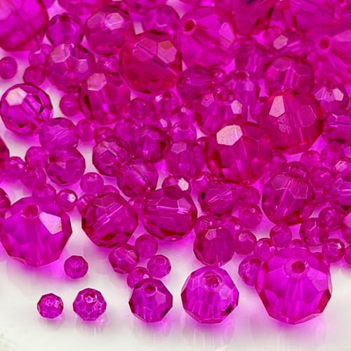 480pcs Crystal Glass Beads 3mm 4mm 6mm 8mm 10mm Round Faceted Glass Spacer Beads for Bracelets Necklace Earring DIY Jewelry Making Craft(Rose Red) - color: Rose Red