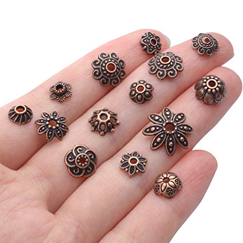 BronaGrand 100 Gram(About 180-350pcs) Bead Caps Metal Spacers Jewelry Findings Accessories for Bracelet Necklace Jewelry Making,Antique Copper - color: Antique Copper