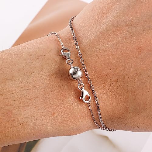 Necklace Extender Magnetic Necklace Clasps and Closures 14K Gold Plated 925 Sterling Silver Extension Magnetic Jewelry Clasps for Bracelet Extenders - color: B-Silver