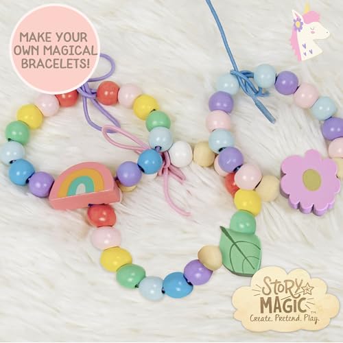 Story Magic Wooden Flower Bead Set, Over 300 Large Hole Wood Beads & Charms for Beading Bracelets, Bracelet Making Kit, Flower Bracelet Kit, Whimsical Bracelet Charms, Storage Tray Included, Ages 4+ - size: Large, style: Flower Bead Set