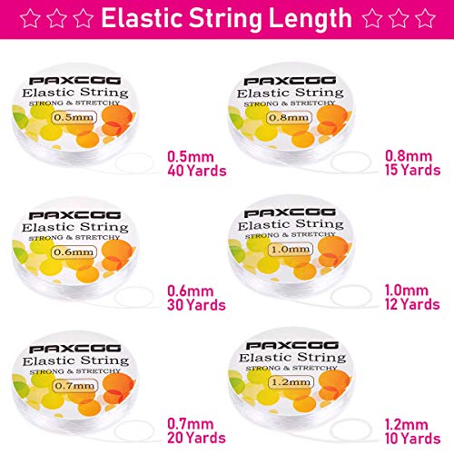Elastic Thread for Jewelry Making, Paxcoo 6 Rolls Beading String for Bracelet Making, Clear Jewelry String Bracelet String with 2 Pcs Beading Needles for Bracelets and Jewelry Making (Assorted Sizes) - style: Crystal Clear