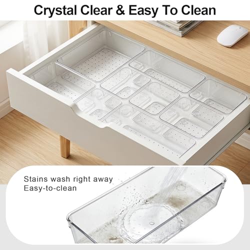 13 Pcs Desk Organizer Tray for Makeup, 5 Sizes Vanity Makeup Drawer Organizer Set, Non-Slip Desk Drawer Organizer Trays for Bathroom, Bedroom, Office, Fits Jewelry - size: 13Pack