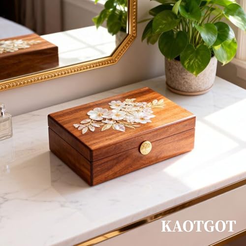 Travel Jewelry Case Small Wood Jewelry Organizer Jewelry Box for Women (Nut-Brown Print C) - color: Nut-Brown Print C