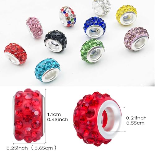 50 PCS Large Hole Rhinestone European Crystal Charm Spacer Rhinestone Beads for Pens Making Bulk Beadable Pens Jewelry Making Supplies DIY Crafts Bracelet (Yellow, 12mm) - color: Yellow