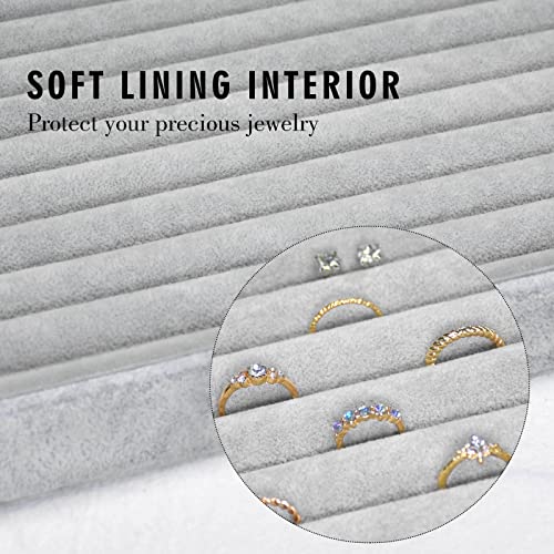 Siveit Rings Organizer Tray 10 Slots Velvet Ring Display Tray Insert Jewelry Earring Storage Box with Transparent Glass lid Can Hold 100 Rings Earrings Suitable for Girls and Women (Grey) - color: Grey