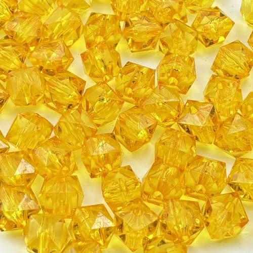100pcs 12mm Acrylic Cube Square Faceted Acrylic Beads with Hole Plastic Spacer Beads for Bracelets Necklace Earring Making Supplies (Gold Yellow) - color: Gold Yellow, size: 12mm