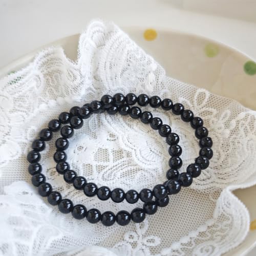 Natural Healing Gemstone Bracelet Handmade Yoga Stretch Elastic Bracelet Stress Relief Crystal Jewelry for Men and Women - color: Black Onyx (Positive Energy), size: 6mm