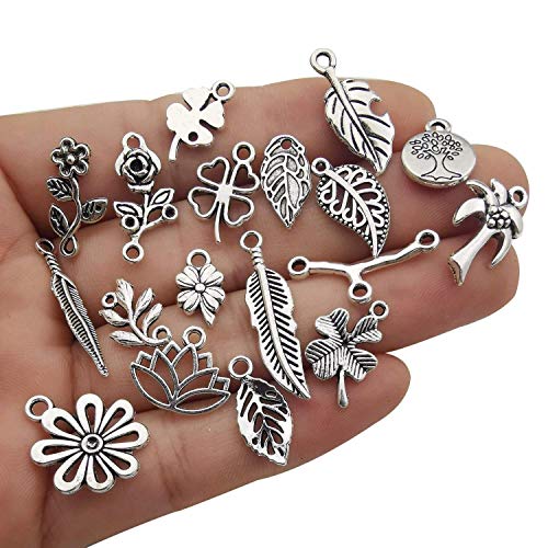Youdiyla 100pcs Mix Silver Tree Flower Charms Collection, Bulk Mini Small Little Charms Metal Pendant Craft Supplies Findings for Necklace and Bracelet Jewelry Making (HM291) - color: Tree Flower Charms-100pcs
