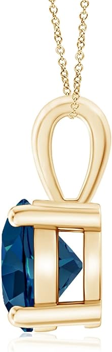 Angara Natural Blue Topaz Solitaire Pendant for Women | Classic Prong-Set Round Blue Topaz Pendant in 14K Solid Gold/Silver/Platinum With 18" Chain | December Birthday, Gemstone Jewelry Gift