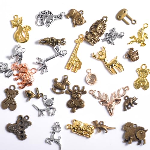 stino 100g Metal Pendant Charms for Jewelry Making, Bulk Silver & Gold Plated Charms for Braclet Necklace Crafts, Animal Plant Flower Pet and so on - color: Terricole Bronze Glod