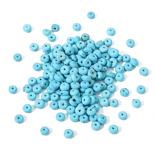 BEADIA Natural Blue Turquoise Disk Stone Beads 4x2mm 160pcs Rondelle Loose Semi Gemstone Beads for Jewelry Making Design - color: Blue Turquoise