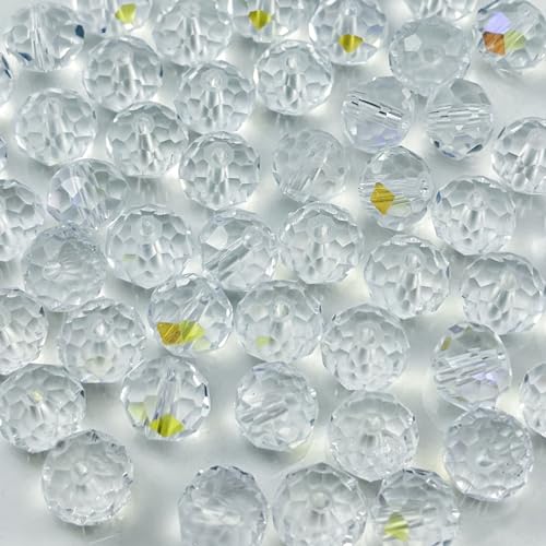 50pcs 10mm Crystal Glass Beads for Crafts Faceted Rondelle Glass Beads for Jewelry Making Crystal Spacer Beads for Necklaces Bracelets Earrings DIY Craft(Crystal AB) - color: Crystal AB, size: 10mm