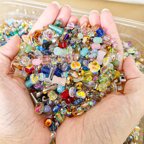 Half Pound Assorted Glass Beads for Jewelry Making, 2-16mm Colorful Crystal Beads for Bracelets, Crafts, DIY Art, Bulk Jewelry Making Supplies - size: 2mm to 16mm（Half Pound）