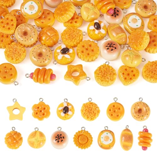 Craftdady Resin Plastic Miniature Food Snack Pendants Charms Ice Drink Juice Pendants Cute Bottle Fruit Keychain Charms Hang Ornament for DIY Craft Earring Bracelet Necklace Jewelry Making - color: Yellow Bread