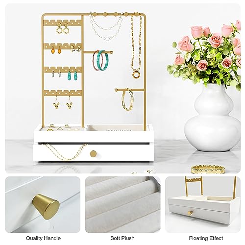 Goozii Gold Jewelry Stand Organizer Necklace Holder, Birthday Gifts for Women Girls, Small Jewelry Stand for Earrings Rings Bracelets, Velvet Jewelry Hanger Tree, Mothers Day Gifts - White and Gold - color: White and Gold
