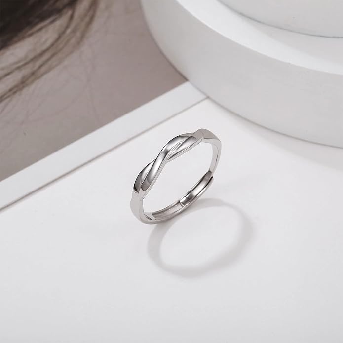 OOOPEL Sterling Silver Adjustable Ring S925 Silver Rings for Women Cubic Zirconia Twist Love Knot Dainty Ring Silver Minimalist Open Finger Rings Silver Thumb Sterling Silver Ring