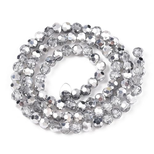 Perlin Czech Bohemian Crystal Glass Beads Faceted Round 4mm 90 Pieces Loose Spacer 1 Strand Beads for DIY Jewelry Earrings Necklace Bracelet Making (Crystal Silver) - color: Silver crystal